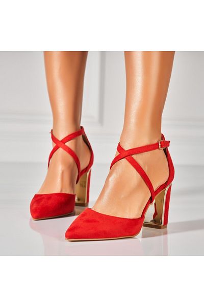 Joana Women's Red Heeled Shoes Made of Eco-Suede Leather Sanah