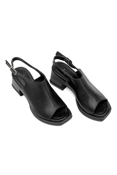 Ayakkabı Fuarı Women's Hakimi Leather Sandal - Elit Koc50-05 Black