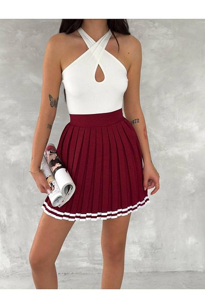 BYKUZEYARAS Fusta mini plisată cu pantaloni scurți din in - Venus Elegance