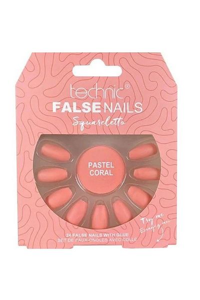 TECHNIC Set 24 unghii false, cu adeziv inclus, Technic, False Nails, Squareletto, Pastel Coral