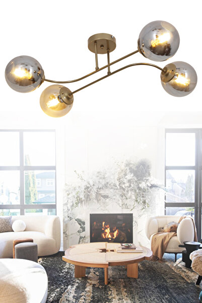 Taşcan Aydınlatma Capri 4 Lü Eskitme Avize Füme Camlı Dekoratif Tasarım Yatak...