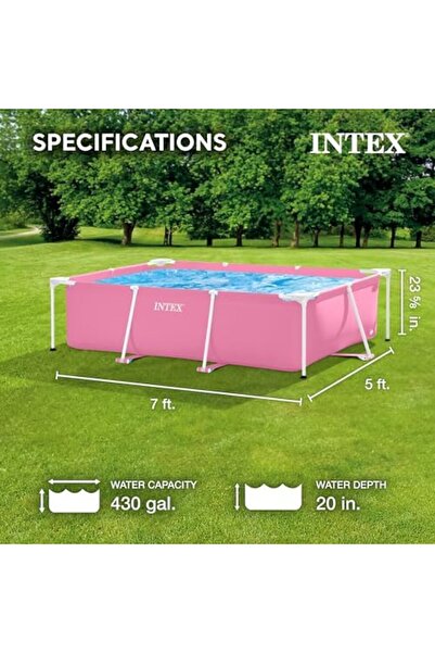 Intex Above-Ground Rectangular Swimming Pool with Dual Outlet, Pink, 2.2m x 58cm by Intex