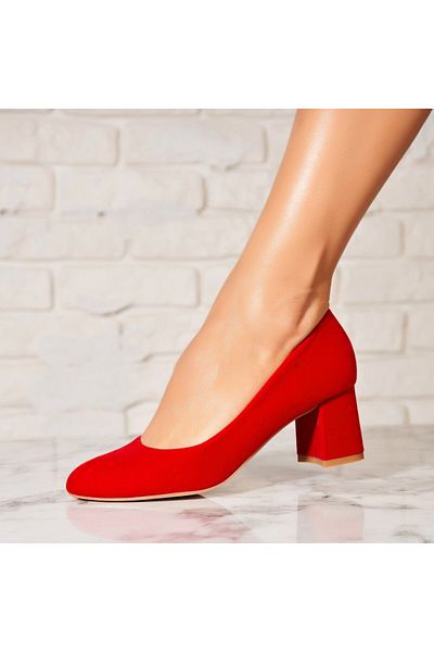Joana Women's Red Heeled Shoes Made of Eco-Suede Leather Reyli