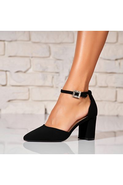 Joana Women's Black Heeled Shoes Made of Surie Eco-Suede Leather