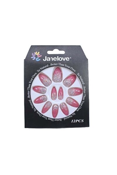 janelove Set 12 Unghii False Degrade cu Sclipici, Janelove, Rose