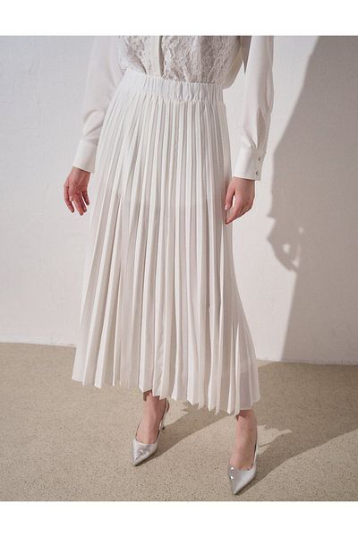 Julidress Λευκή ελαστική μέση Premium πλισέ φούστα