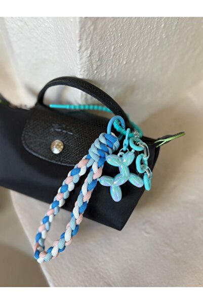 Omarder Deri Blue Balloon Dog Blue White Pink Lacing Bag Charm