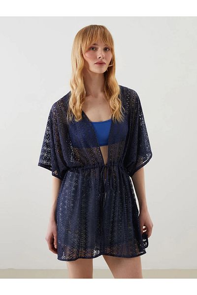 LC Waikiki Φόρεμα παραλίας LCW DREAM Navy Blue Shawl γιακά με δαντέλα