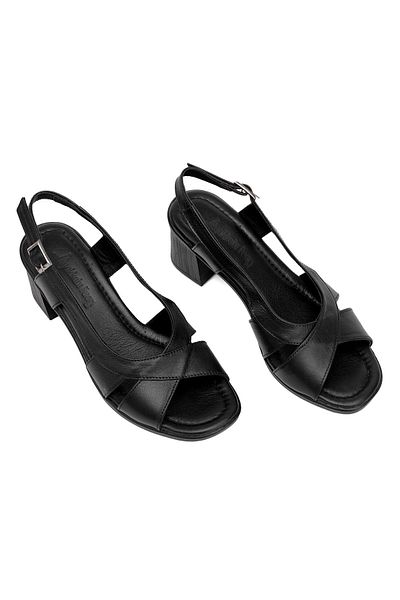 Ayakkabı Fuarı Elit Koc15-06 Women's Genuine Leather Heeled Sandals Black