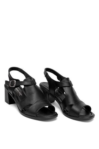 Ayakkabı Fuarı Elit Koc22-02 Women's Genuine Leather Heeled Sandals Black