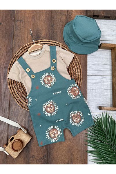 Bolly Baby Sweet Teddy Bear Printed Hat Baby Boy Salopet Suit Summer