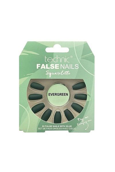 TECHNIC Set 24 unghii false, cu adeziv inclus, Technic, False Nails, Squareletto, Evergreen