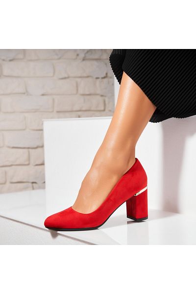 Joana Women's Red Heeled Shoes Made of Eco-Suede Leather Zenya
