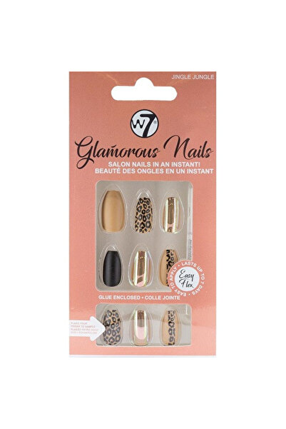 w7 Set 24 unghii false, W7, Glamorous Nails, Jingle Jungle, Adeziv inclus