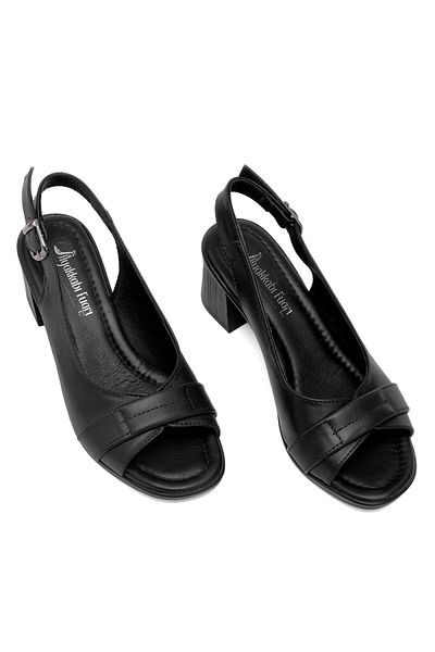 Ayakkabı Fuarı Elit Koc22-18 Women's Genuine Leather Heeled Sandals Black