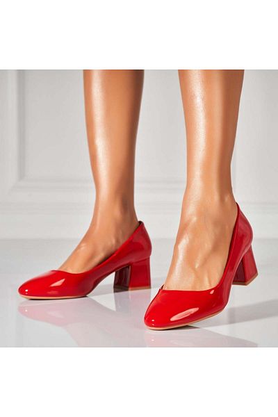 Joana Women's Red Heeled Shoes Made of Lacquered Ecological Leather Beyla