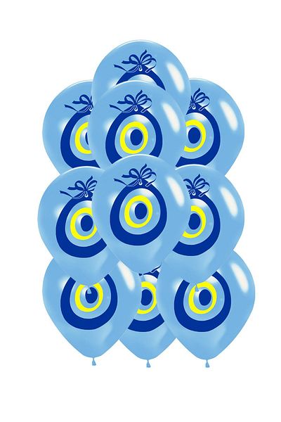 Patladı Gitti 12 Inch Evil Eye Beaded Light Blue Mashallah Balloon 10 Pieces