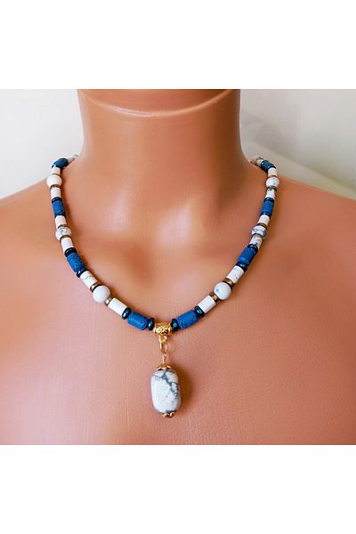 Asteria Elite Lava Stone Howlite Strength, Courage and Communication Necklace Bracelet Set