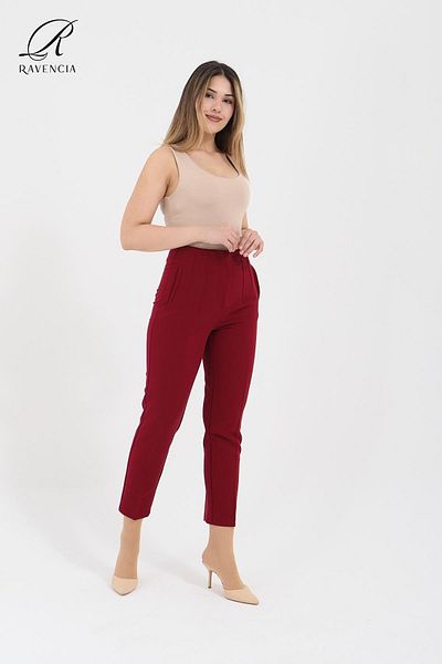 Ravencia Women's Model High Waist Fabric Light Burgundy Trousers