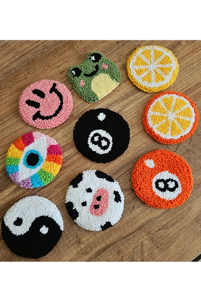 MAMS ACCESSORIES 2'li Punch Bardak Altlığı Kahve Sunum Altlığı Punch Needle C...