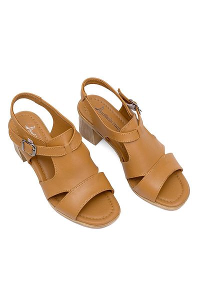 Ayakkabı Fuarı Elit Koc22-02 Women's Genuine Leather Heeled Sandals Brown