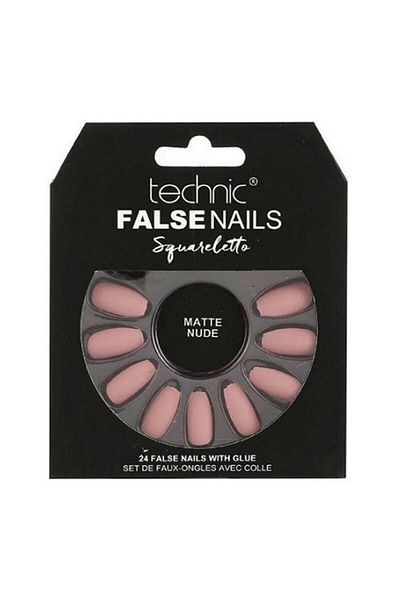 TECHNIC Set 24 Unghii False, , False Nails, Squareletto, Matte Nude, Adeziv Inclus
