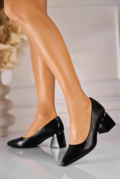 Joana Pantofi dama cu toc Negri din Piele Ecologica Kalysta