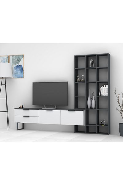 SAHABA Soft Line TV Table - Grey and White