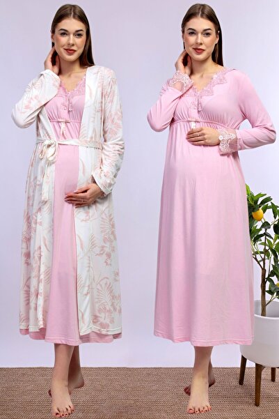 ByLohusa Set cămașă de noapte pentru maternitate Effortt Powder cu halat