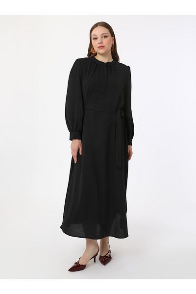 ALİA High Collar Large Size Aerobin Dress - Black - Alia