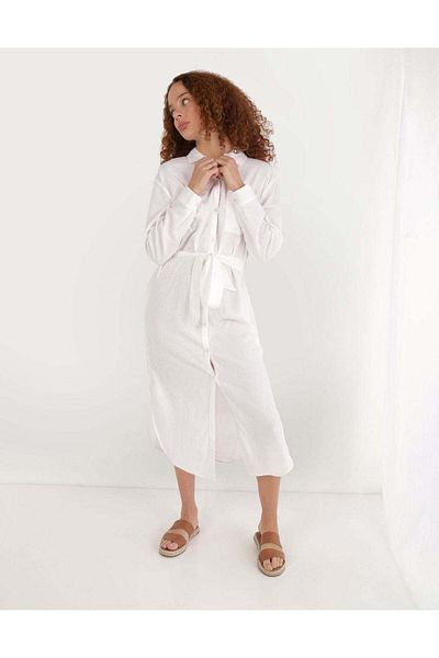 AMERICAN EAGLE Aerie Linen Blend Midi Shirt Dress