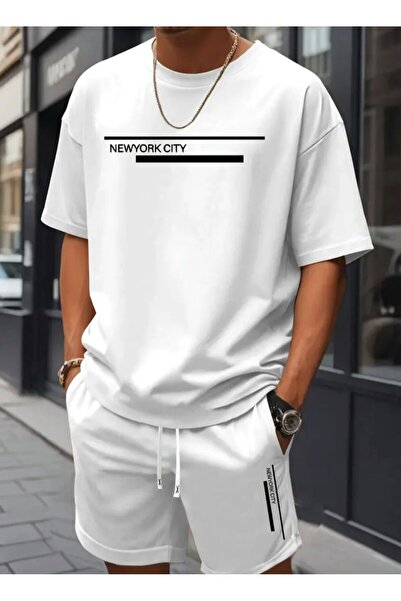 Framgan Erkek/Kadın New York Baskılı Şort T-Shirt Takım