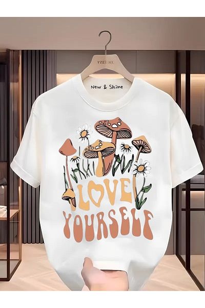 New Shine 1 tricou este un cadou pentru achiziții de 6 și mai sus în coș - Tricou oversize imprimat Love Yourself