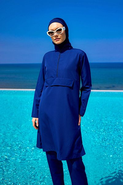 Riva Mera Navy Blue Full Covered Hijab Swimsuit Set 3 Pieces A2503-2
