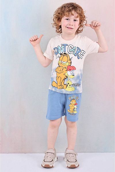 Yağmur Giyim Pjkskt Garfield Patterned Blue Shorts Boy's Short Sleeve Suit 7612-m