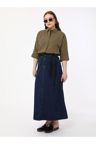 ALİA Plus Size Jeans Skirt - Navy Blue - Alia