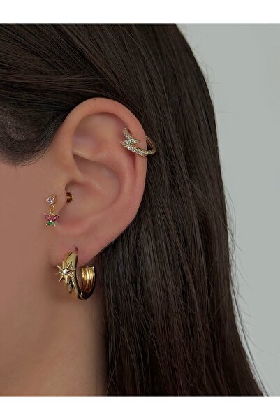 h&b design jewel Çelik Gold Kutup Yıldızlı Halka Küpe