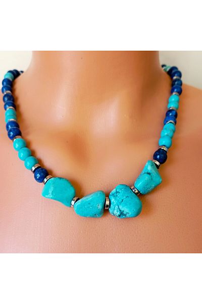 Asteria Elite Lapis Turquoise Evil Eye Protection, Wisdom and Evil Eye Protection Necklace Bracelet Set