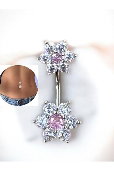 Takayrum Steel Stone Daisy Detailed Navel Piercing