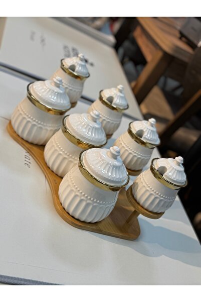 hediye Esterhomedecor 7 Li Porcelain Spice Jar White-Gold