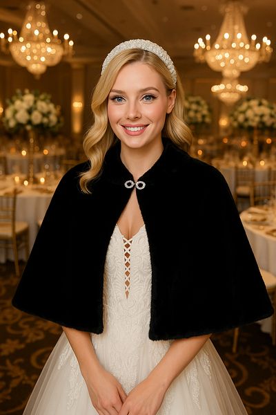 Elegance Scarf Μακριά καρφίτσα γούνα Etol νυφικό μπολερό νυφικό σάλι μαύρο