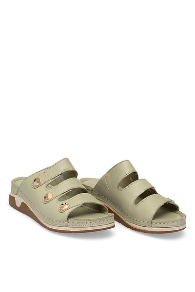 Ayakkabı Fuarı Women's Genuine Leather Orthopedic Slippers - Elit Rhmm-15 Green