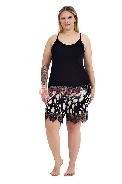 quilling Black and White Color and Pattern 10425 Large Size Mother Pajamas Set with Shorts