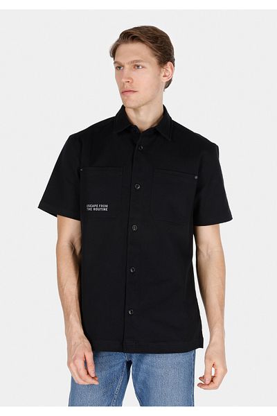 Colin's Comfort Fit Shirt Neck Plain Men's Black Short Sleeve Shirt