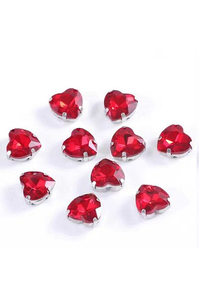 yiğit aksesuar 10 mm Case Strut Red Glass Heart Stone 10 Pieces