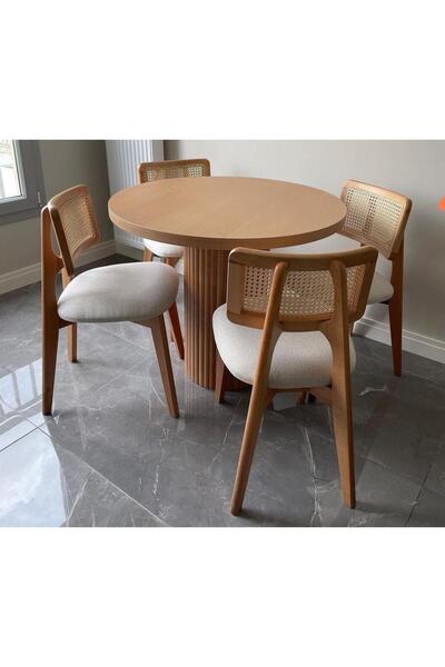 Kızılaslan Mobilya Bohem Yuvarlak Masa + 4 sandalye mutfak masası ahşap sanda...
