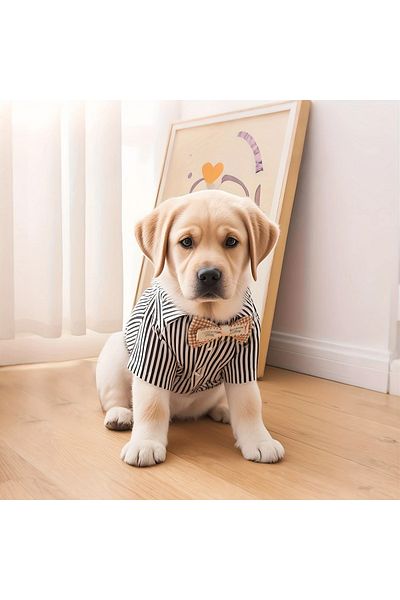 Lady Fify Cat and Dog Bow Tie and Striped Shirt