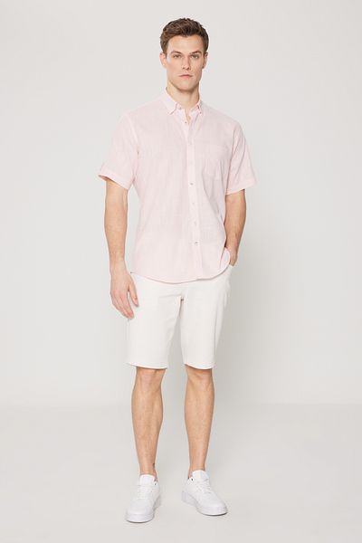 AC&Co / Altınyıldız Classics Men's Pink Comfort Fit Relaxed Cut Hidden Button Collar Linen Look 100% Cotton Flared Shirt