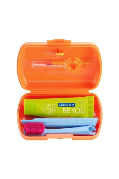 Curaprox CURAPROX TRAVEL SET ORANGE(TOOTHBRUSH,TOOTHPASTE 10ML,INTERDENTAL BRUSH