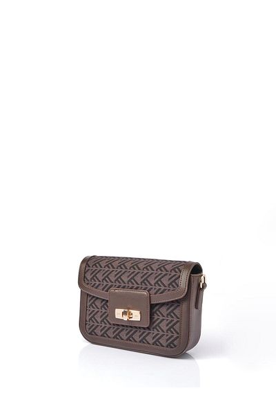 Kayra Monogram Pattern Baguette Bag Mink Brand